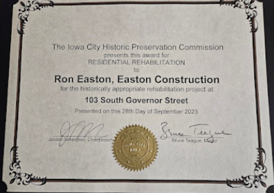 Iowa City Historic Preservation Commission Award